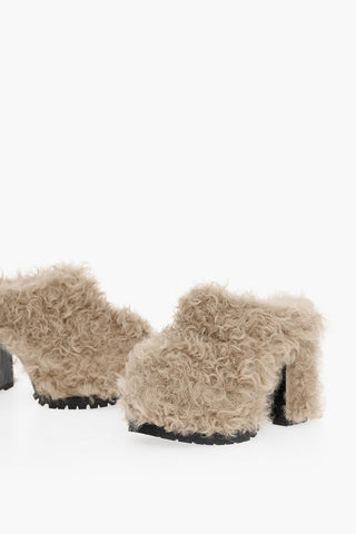 Chunky Sole Shearling Mules Heel 13 cm