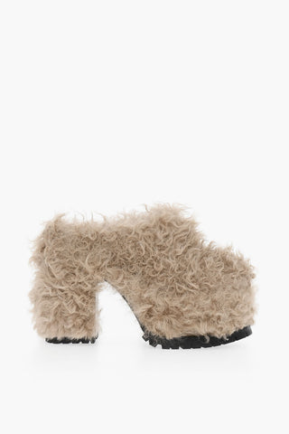 Chunky Sole Shearling Mules Heel 13 cm