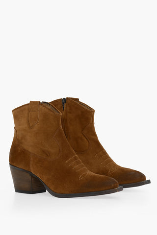 Suede Leather Texan Boots Heel 7 cm