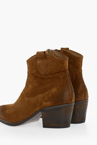 Suede Leather Texan Boots Heel 7 cm