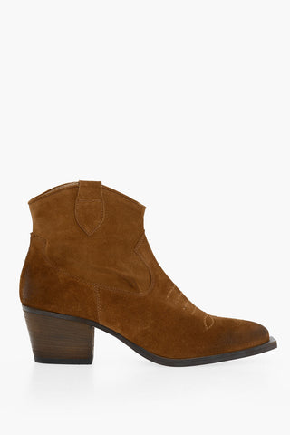Suede Leather Texan Boots Heel 7 cm