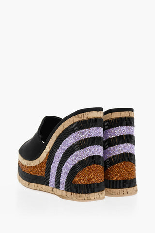 Satin Mules With Wedge Embelished With Beads 14 cm