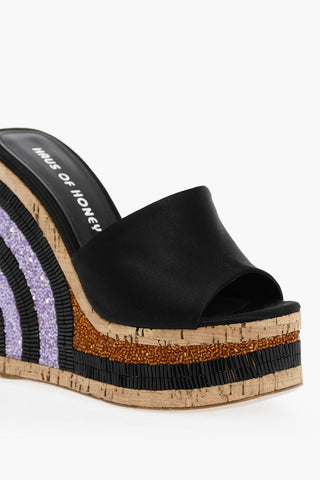 Satin Mules With Wedge Embelished With Beads 14 cm