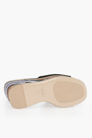 Satin Mules With Wedge Embelished With Beads 14 cm