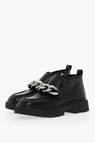 Leather Ankle Boots Embelished With Chain