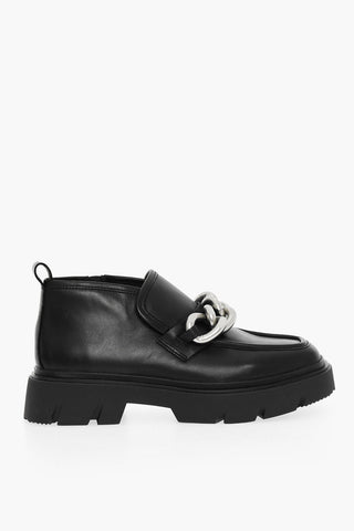 Leather Ankle Boots Embelished With Chain