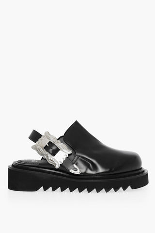 Leather Mules With Jewel Buckle