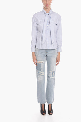 Camicia con Fantasia a Righe e Dettaglio da Allacciare