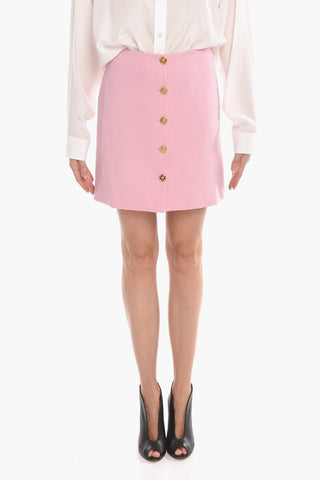 Wool Miniskirt with Front Gold-tone Buttons