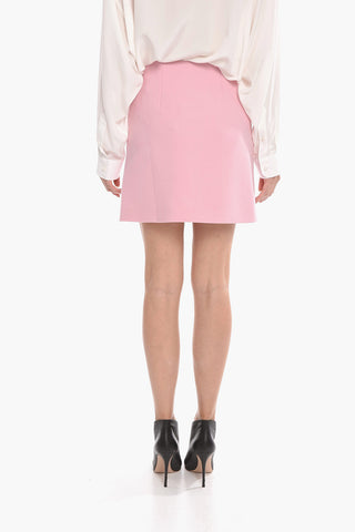 Wool Miniskirt with Front Gold-tone Buttons