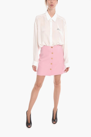 Wool Miniskirt with Front Gold-tone Buttons