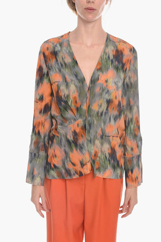 Silk Blouse with Graphic Print and V-neckline