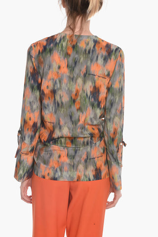 Silk Blouse with Graphic Print and V-neckline