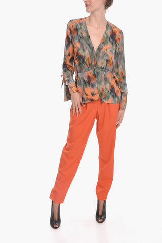 Silk Blouse with Graphic Print and V-neckline