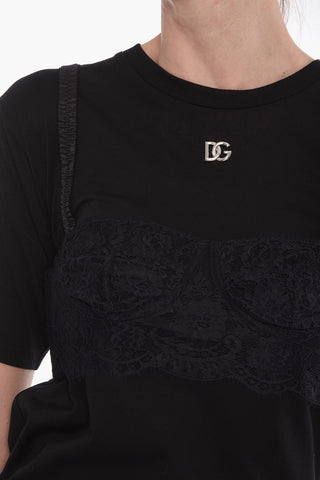 Oversized T-shirt with Bralette Detailing and Logoed Application