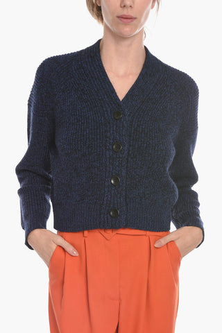Wool Cropped Cardigan with Dropped Shoulder
