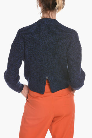 Wool Cropped Cardigan with Dropped Shoulder
