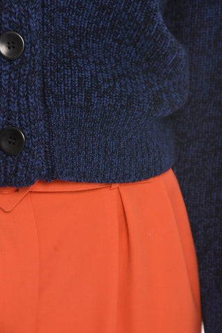 Wool Cropped Cardigan with Dropped Shoulder