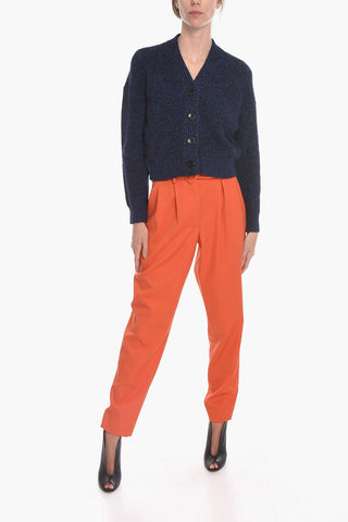 Wool Cropped Cardigan with Dropped Shoulder