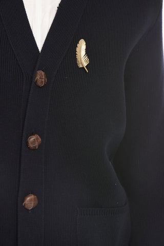 Distressed Cotton Cardigan with Brooch Detail