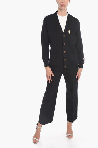Distressed Cotton Cardigan with Brooch Detail