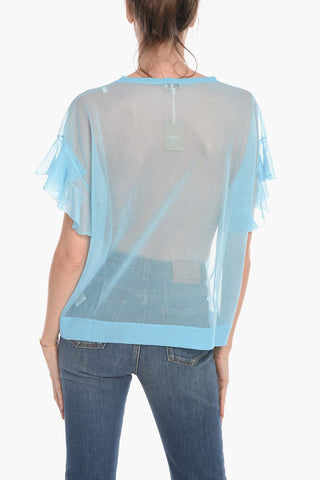 Crewneck Top with Flounced Sleeves