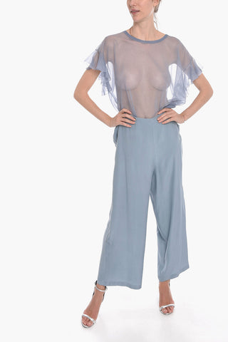 Silk-satin PAGE Flared Pants with Waist-drawstring