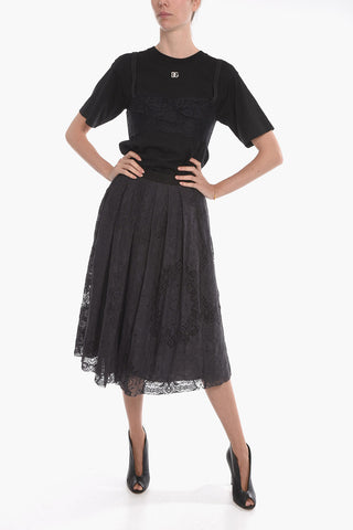 Lace Pleated Skirt with Tulle