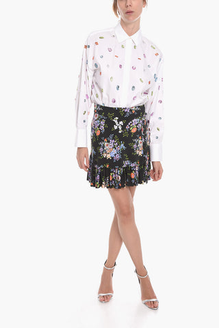 Ruffled Floral Skirt with Button Detailing
