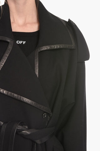 Wool and Cowhide Double-breasted Coat with Tie Belt