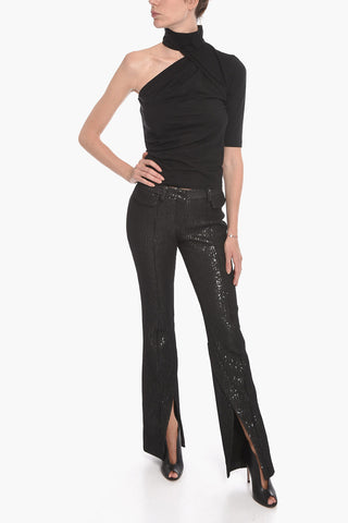 Pantaloni ELJAS in Paillettes con Spacchi sul Fondo