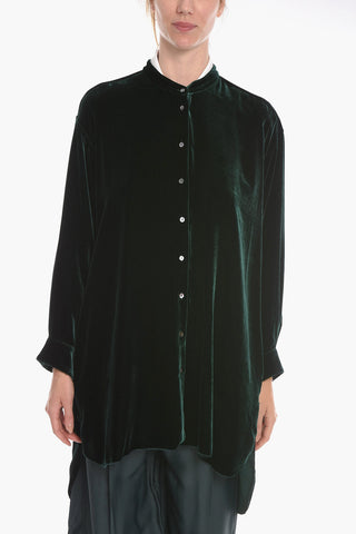 Velour Long Shirt with Asymmetric Hem
