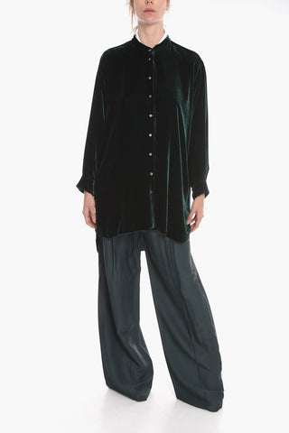 Velour Long Shirt with Asymmetric Hem