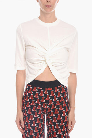 T-shirt Girocollo con Dettaglio Rouches