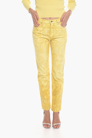 Jeans Slavati con Stampa Paisley 18cm