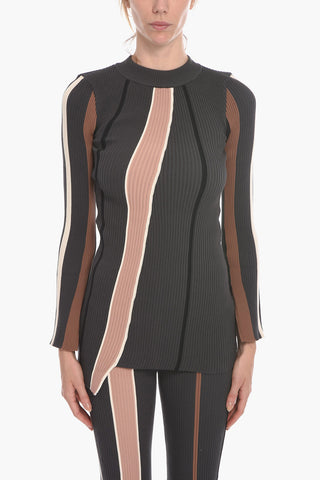 Ribbed Asymmetric Crewneck Sweater