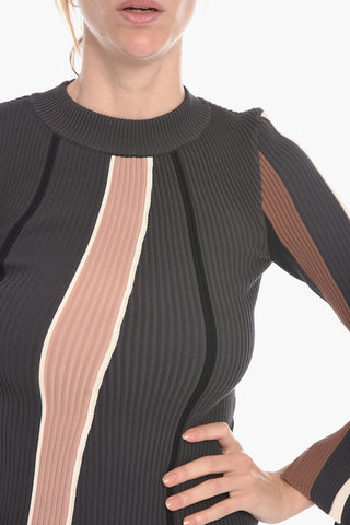 Ribbed Asymmetric Crewneck Sweater