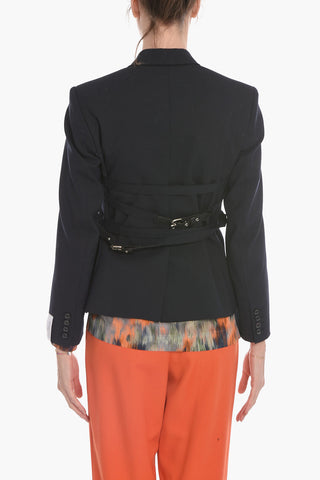 Blazer in Misto Lana con Doppia Fibbia sul Retro