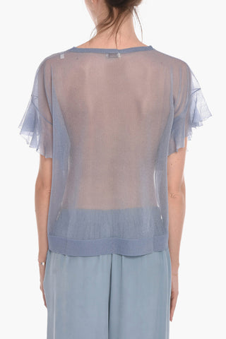 Crewneck Top with Flounced Sleeves
