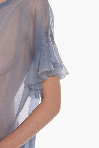 Crewneck Top with Flounced Sleeves