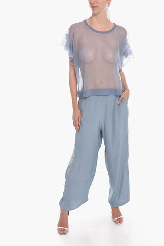 Crewneck Top with Flounced Sleeves