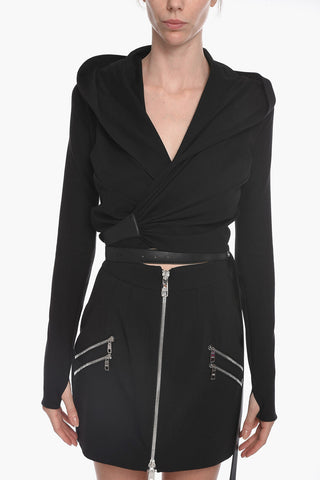 Hooded Wrap Top with Belt