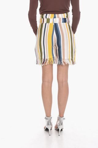 Cotton-knit High-waisted Shorts with Fringed Hems