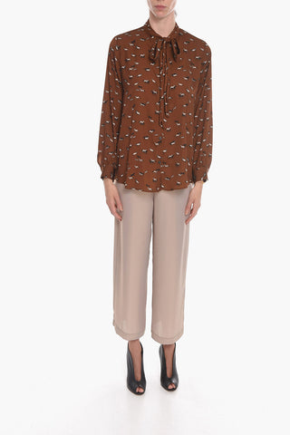 Tech-satin JOANA Tie-neck Blouse with Horse Print