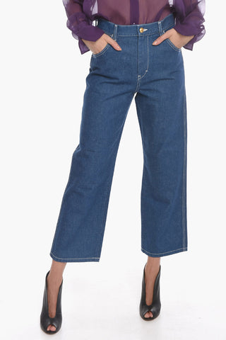 Cropped Flared Denims with Back Logo Patch