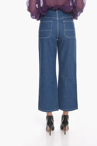 Cropped Flared Denims with Back Logo Patch