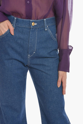 Cropped Flared Denims with Back Logo Patch