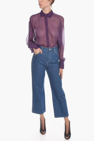 Cropped Flared Denims with Back Logo Patch