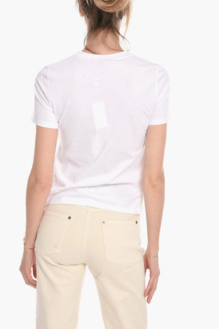 T-Shirt Logata con Broderie Anglaise
