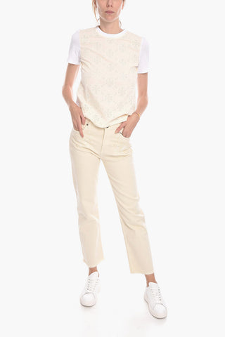 T-Shirt Logata con Broderie Anglaise